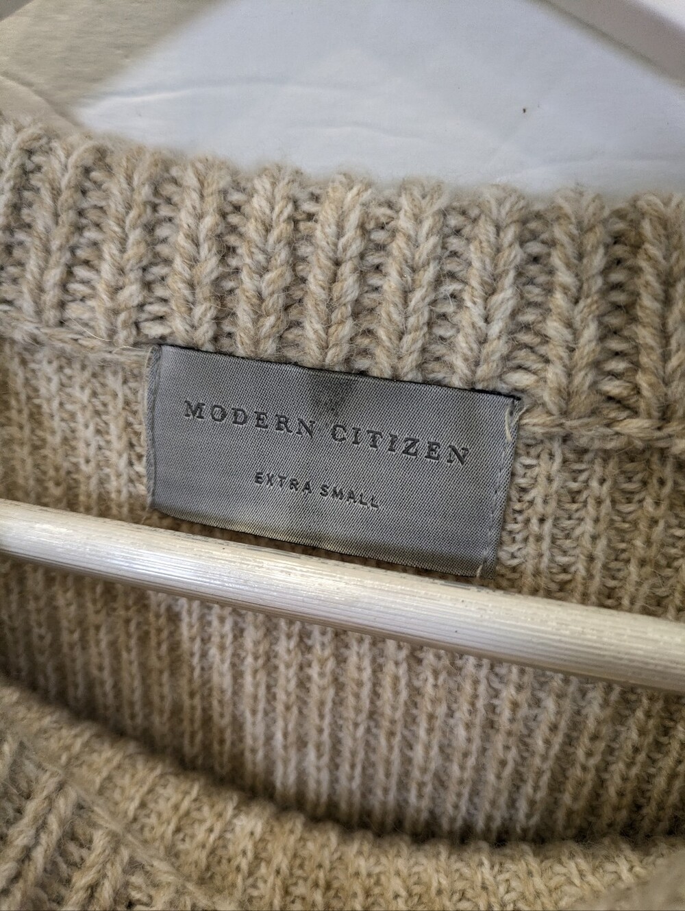 Modern Citizen Fisherman Sweater XS Oatmeal Tan Chunky Knit Side Slit Old Money - Picture 7 of 9